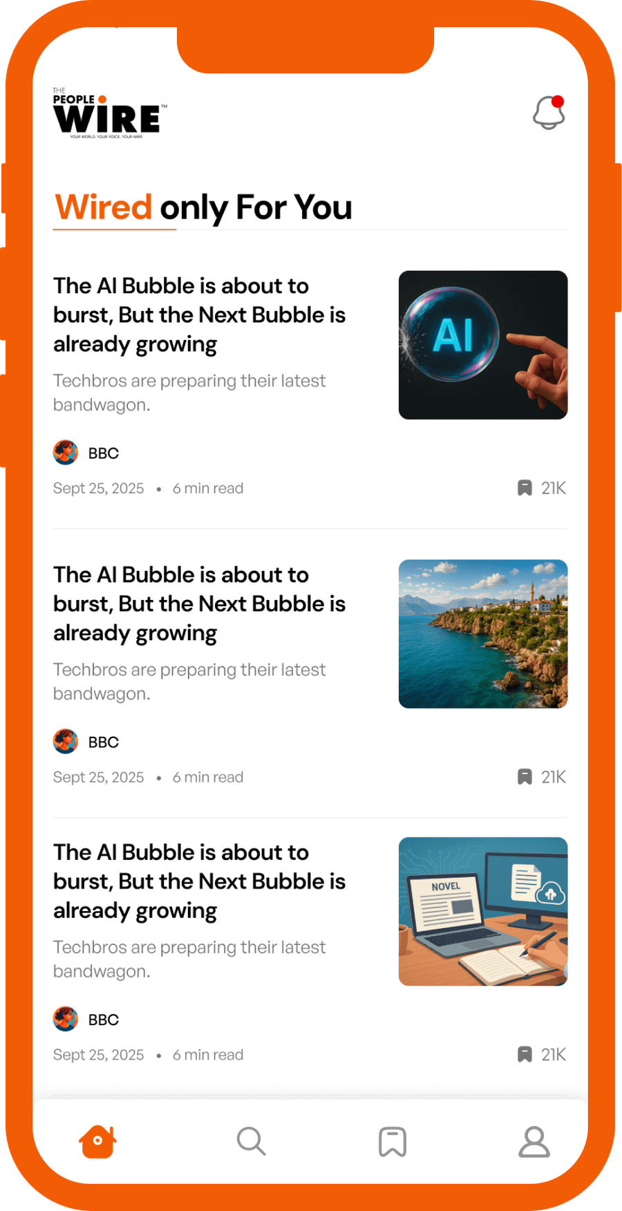 The People Wire mobile app interface
